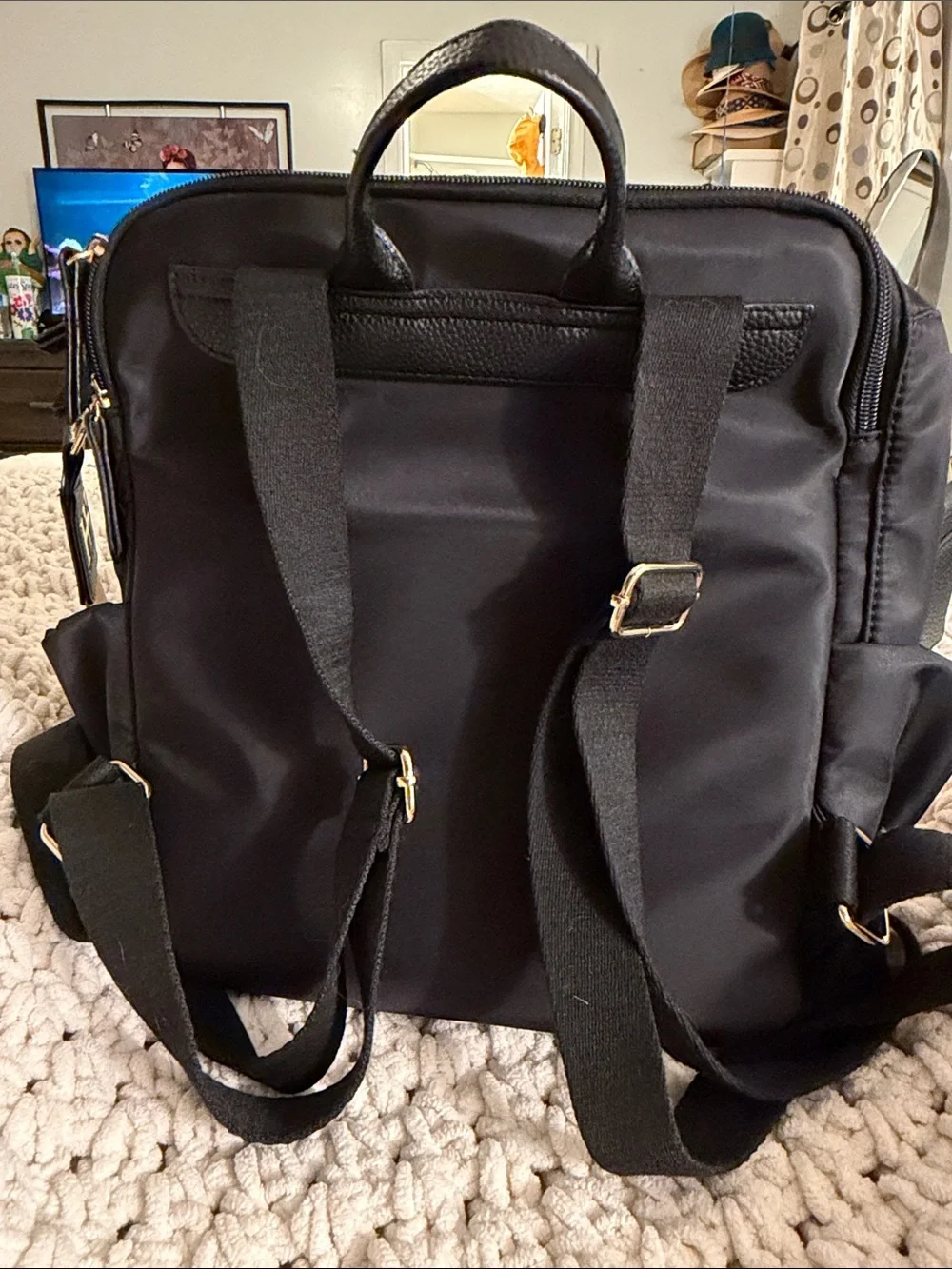 Haute Hippie Black Crossbody with Beige Geo Strap